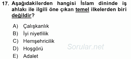 Profesyonel Yaşamda İmaj ve İtibar Yönetimi 2016 - 2017 Dönem Sonu Sınavı 17.Soru