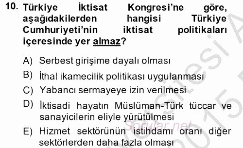 Endüstri Sosyolojisi 2014 - 2015 Dönem Sonu Sınavı 10.Soru