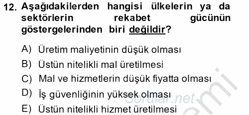 Endüstri Sosyolojisi 2014 - 2015 Dönem Sonu Sınavı 12.Soru