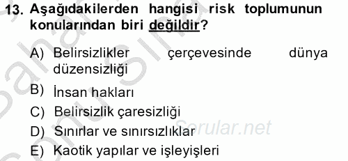 Endüstri Sosyolojisi 2014 - 2015 Dönem Sonu Sınavı 13.Soru