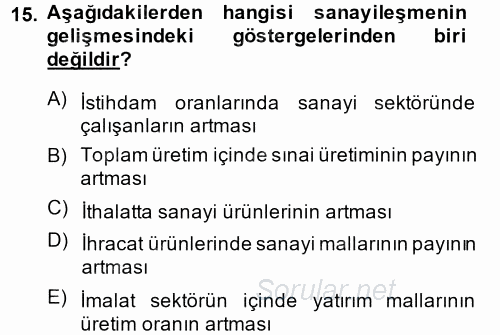 Endüstri Sosyolojisi 2014 - 2015 Dönem Sonu Sınavı 15.Soru