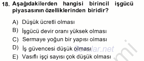 Endüstri Sosyolojisi 2014 - 2015 Dönem Sonu Sınavı 18.Soru