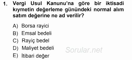Muhasebe Uygulamaları 2012 - 2013 Dönem Sonu Sınavı 1.Soru