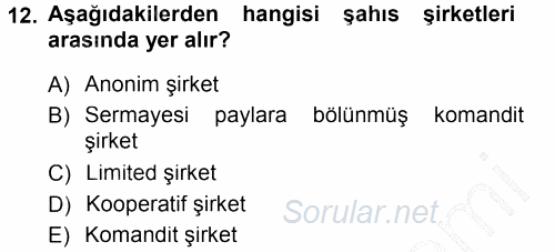 Muhasebe Uygulamaları 2012 - 2013 Dönem Sonu Sınavı 12.Soru