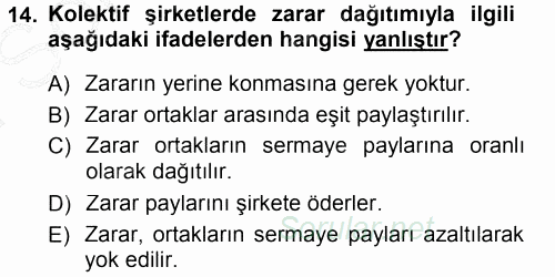 Muhasebe Uygulamaları 2012 - 2013 Dönem Sonu Sınavı 14.Soru