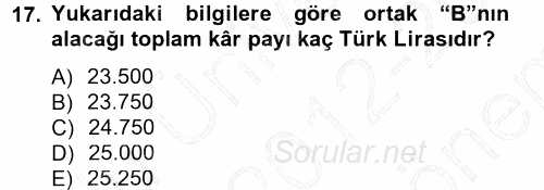 Muhasebe Uygulamaları 2012 - 2013 Dönem Sonu Sınavı 17.Soru