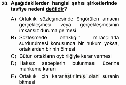 Muhasebe Uygulamaları 2012 - 2013 Dönem Sonu Sınavı 20.Soru