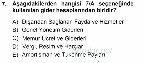 Muhasebe Uygulamaları 2012 - 2013 Dönem Sonu Sınavı 7.Soru