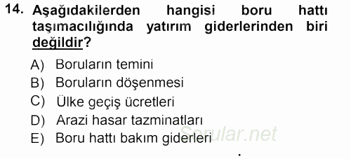 Ulaştırma Sistemleri 2012 - 2013 Dönem Sonu Sınavı 14.Soru