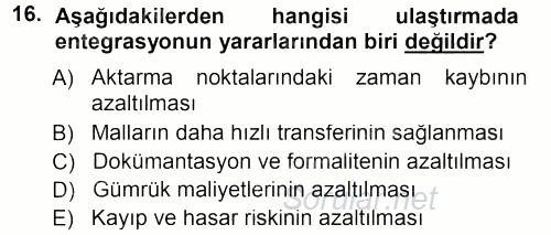 Ulaştırma Sistemleri 2012 - 2013 Dönem Sonu Sınavı 16.Soru
