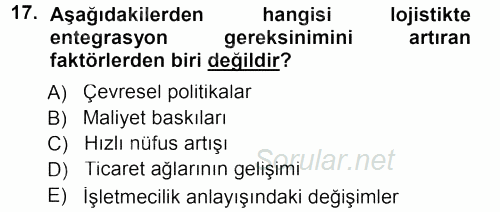 Ulaştırma Sistemleri 2012 - 2013 Dönem Sonu Sınavı 17.Soru
