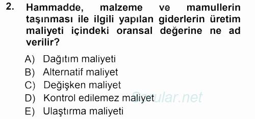 Ulaştırma Sistemleri 2012 - 2013 Dönem Sonu Sınavı 2.Soru