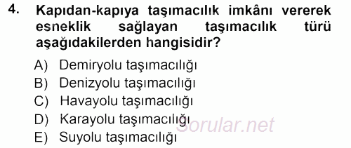Ulaştırma Sistemleri 2012 - 2013 Dönem Sonu Sınavı 4.Soru