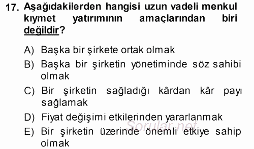 Genel Muhasebe 1 2013 - 2014 Dönem Sonu Sınavı 17.Soru