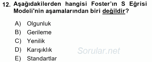 Yenilik Yönetimi 2016 - 2017 Ara Sınavı 12.Soru