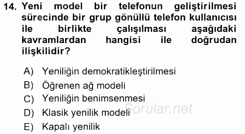 Yenilik Yönetimi 2016 - 2017 Ara Sınavı 14.Soru