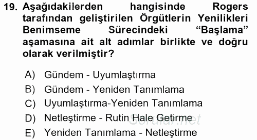 Yenilik Yönetimi 2016 - 2017 Ara Sınavı 19.Soru