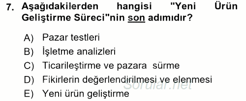 Yenilik Yönetimi 2016 - 2017 Ara Sınavı 7.Soru