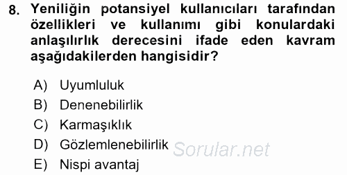 Yenilik Yönetimi 2016 - 2017 Ara Sınavı 8.Soru