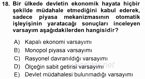 Hayvancılık Ekonomisi 2015 - 2016 Tek Ders Sınavı 18.Soru