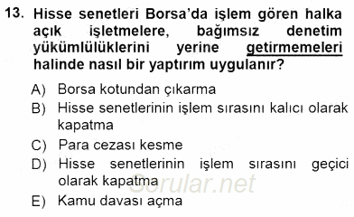 Girişim Finansmanı 2012 - 2013 Dönem Sonu Sınavı 13.Soru