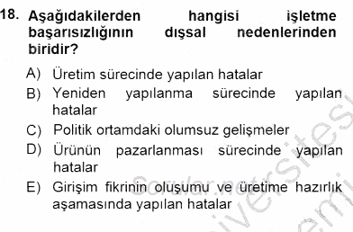 Girişim Finansmanı 2012 - 2013 Dönem Sonu Sınavı 18.Soru