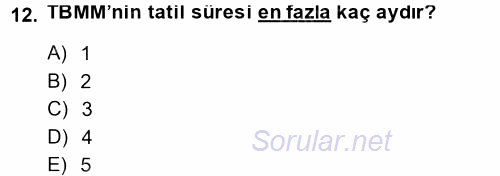 Anayasa Hukuku 2014 - 2015 Tek Ders Sınavı 12.Soru