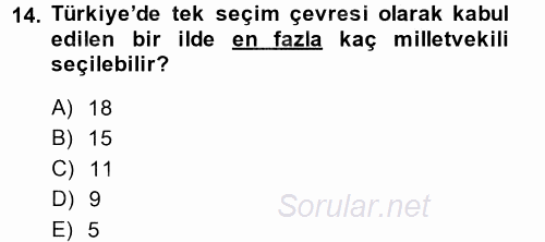 Anayasa Hukuku 2014 - 2015 Tek Ders Sınavı 14.Soru