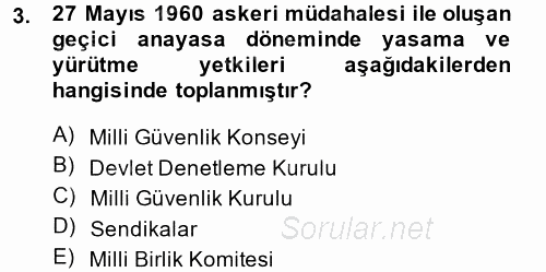 Anayasa Hukuku 2014 - 2015 Tek Ders Sınavı 3.Soru