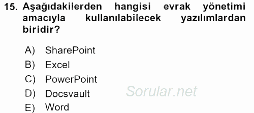 Dosyalama Arşivleme 2016 - 2017 Ara Sınavı 15.Soru