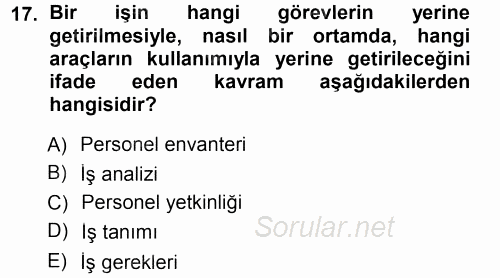 Genel İşletme 2013 - 2014 Tek Ders Sınavı 17.Soru