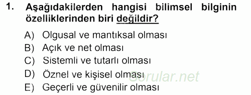 Sosyolojide Araştırma Yöntem ve Teknikleri 2012 - 2013 Dönem Sonu Sınavı 1.Soru