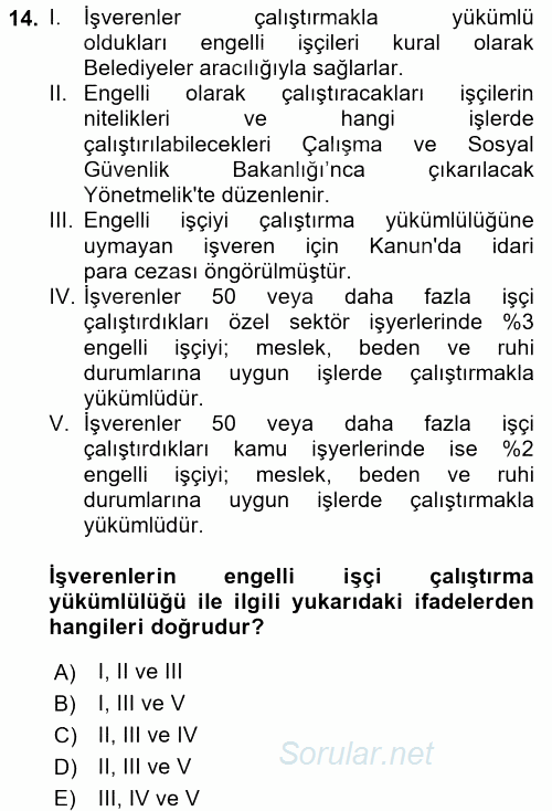 Bireysel İş Hukuku 2017 - 2018 Ara Sınavı 14.Soru