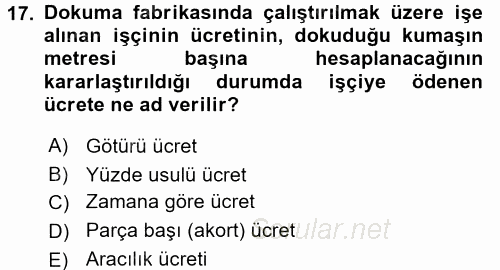 Bireysel İş Hukuku 2017 - 2018 Ara Sınavı 17.Soru