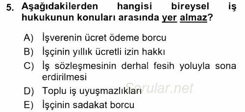 Bireysel İş Hukuku 2017 - 2018 Ara Sınavı 5.Soru