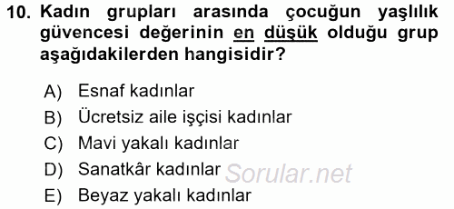 Aile Ekonomisi 2016 - 2017 3 Ders Sınavı 10.Soru