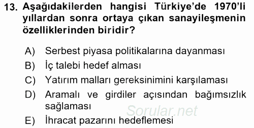 Aile Ekonomisi 2016 - 2017 3 Ders Sınavı 13.Soru