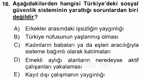 Aile Ekonomisi 2016 - 2017 3 Ders Sınavı 16.Soru