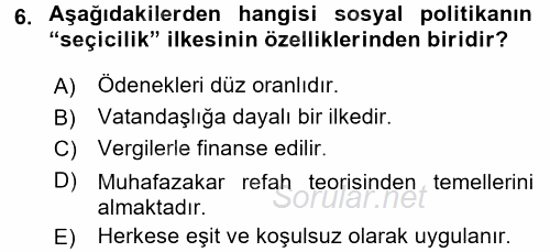 Aile Ekonomisi 2016 - 2017 3 Ders Sınavı 6.Soru