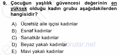 Aile Ekonomisi 2016 - 2017 3 Ders Sınavı 9.Soru