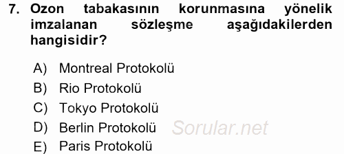 Çevre Sosyolojisi 2015 - 2016 Tek Ders Sınavı 7.Soru