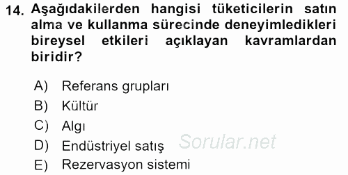 Tüketici Davranışları 2017 - 2018 Ara Sınavı 14.Soru