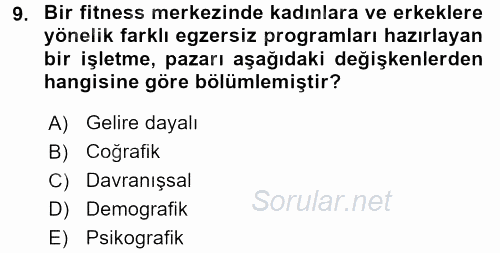 Tüketici Davranışları 2017 - 2018 Ara Sınavı 9.Soru