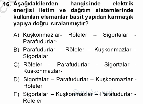 Elektrik Enerjisi İletimi ve Dağıtımı 2014 - 2015 Dönem Sonu Sınavı 16.Soru