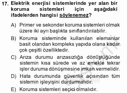 Elektrik Enerjisi İletimi ve Dağıtımı 2014 - 2015 Dönem Sonu Sınavı 17.Soru