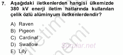 Elektrik Enerjisi İletimi ve Dağıtımı 2014 - 2015 Dönem Sonu Sınavı 7.Soru