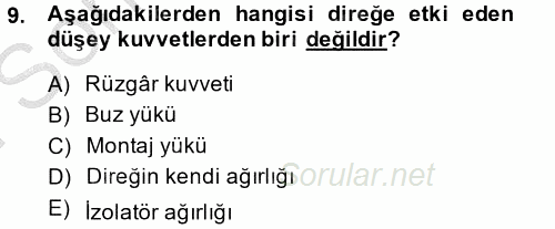 Elektrik Enerjisi İletimi ve Dağıtımı 2014 - 2015 Dönem Sonu Sınavı 9.Soru