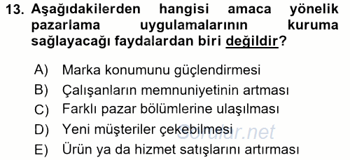 Halkla İlişkiler Uygulamaları ve Örnek Olaylar 2017 - 2018 3 Ders Sınavı 13.Soru
