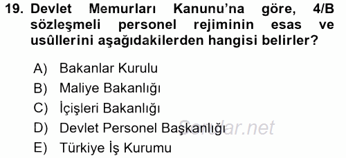 Kamu Personel Hukuku 2016 - 2017 Dönem Sonu Sınavı 19.Soru