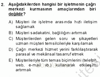 Çağrı Merkezi Yönetimi 1 2013 - 2014 Ara Sınavı 2.Soru